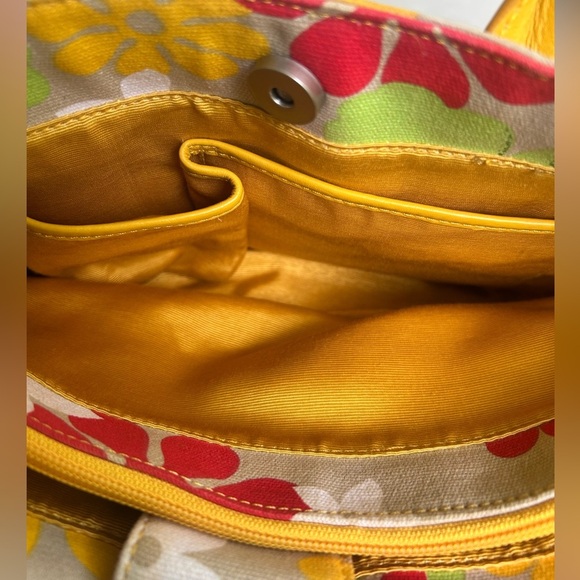 NWOT-Audrey Brooke Genuine leather Floral Canvas Tote Bag with Yellow Accents - Picture 6 of 6